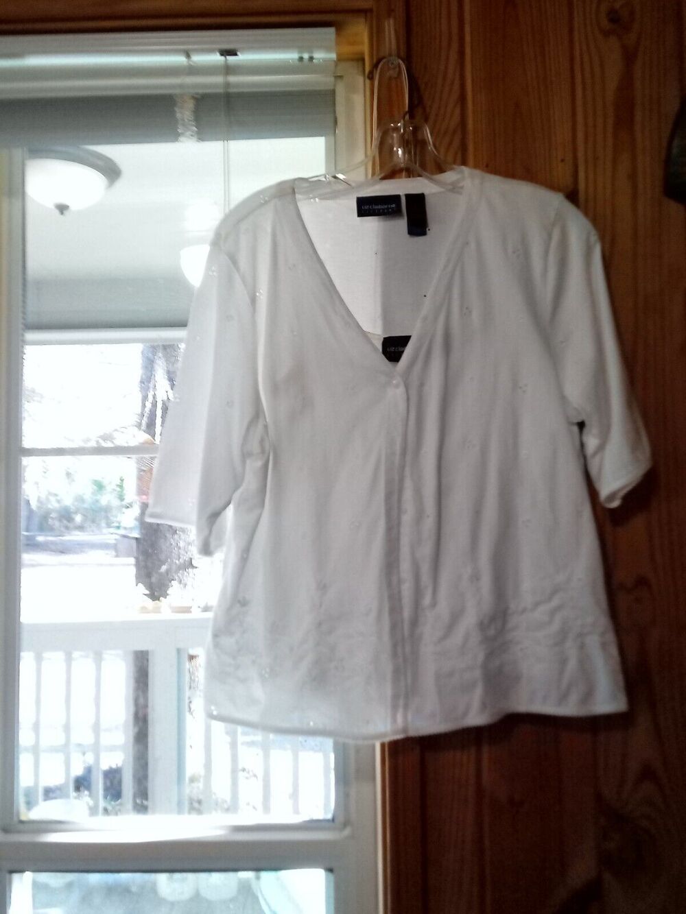 Liz Claiborne White Cotton Eyelet Top XL With Twin Tank